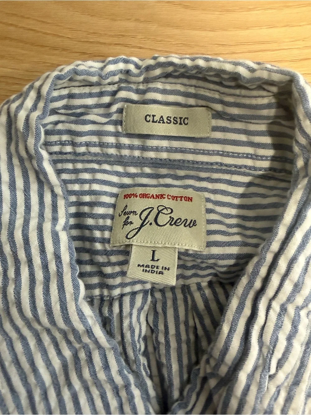 J. Crew Blue and White Striped Seersucker Short-Sleeve Button-Down